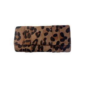 Sarah Smith Leopard Print Calf Hair Clutch Wallet Purse Brown Black Gold